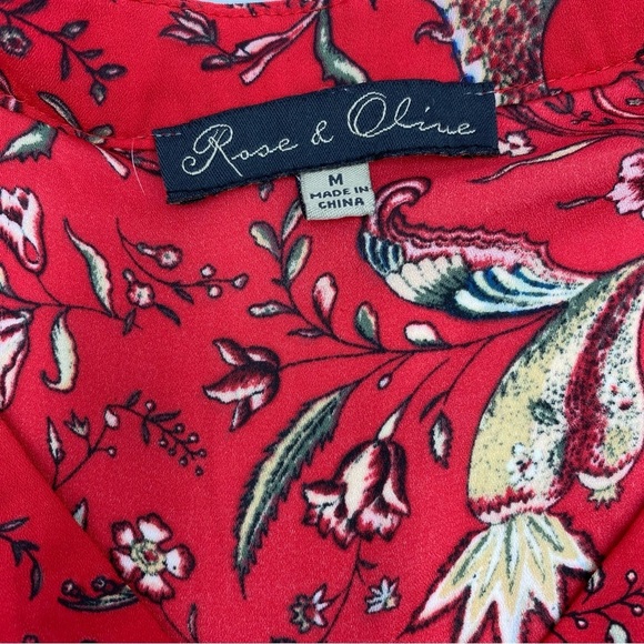 Rose & Olive Romantic Oversized Red Floral Blouse- Medium - Picture 3 of 5